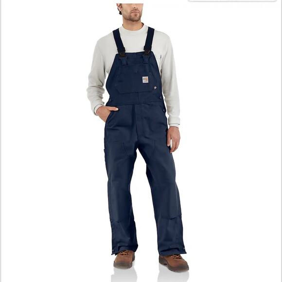 NWT Carhartt Flame Resistant Duck Bib Overalls Unlined Navy Blue - Size 34x36 - Picture 1 of 12